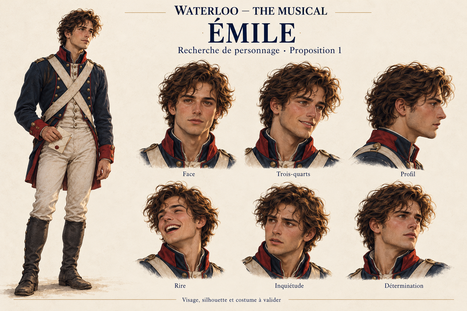 Émile, personnage officiel de Waterloo en uniforme français